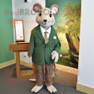 Olive Dormouse mascot costume character dressed with a Suit Jacket and Tie pins