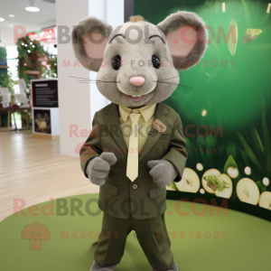 Olive Dormouse mascot costume character dressed with a Suit Jacket and Tie pins