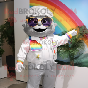 Gray Rainbow mascot costume character dressed with a Poplin Shirt and Sunglasses