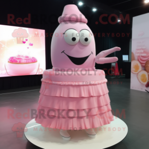 Pink Wedding Cake mascot costume character dressed with a Pencil Skirt and Shawls