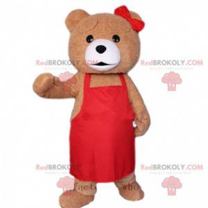 Brun björnmaskot med ett förkläde, kockdräkt - Redbrokoly.com