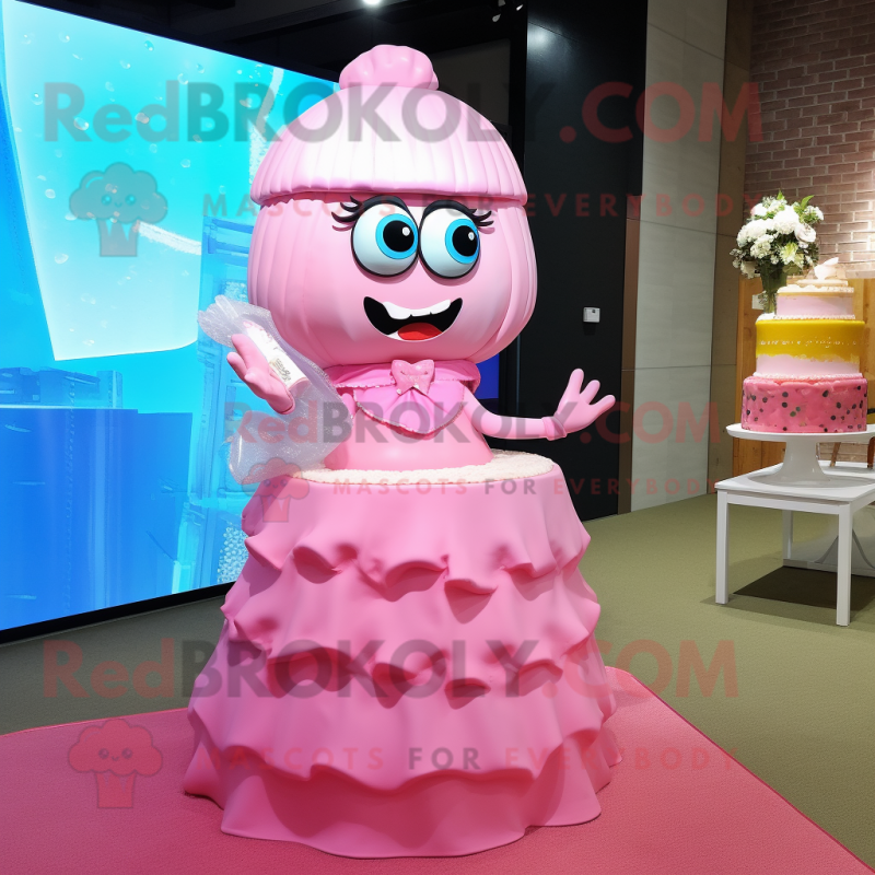 Pink Wedding Cake mascot costume character dressed with a Pencil Skirt and Shawls Pink Wedding Cake mascot costume character dressed with a Pencil Skirt and Shawls