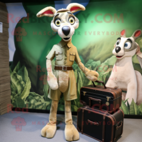 Olive Gazelle mascot costume character dressed with a Romper and Briefcases