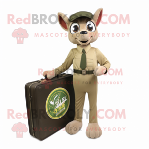 Olive Gazelle mascot costume character dressed with a Romper and Briefcases