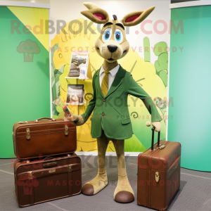 Olive Gazelle mascot costume character dressed with a Romper and Briefcases