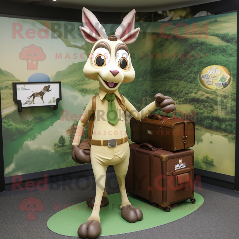 Olive Gazelle mascot costume character dressed with a Romper and Briefcases Olive Gazelle mascot costume character dressed with a Romper and Briefcases