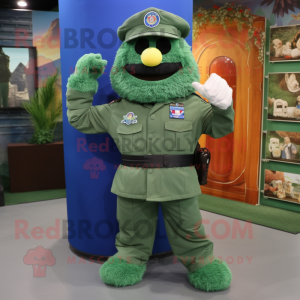 Green Navy Soldier mascot costume character dressed with a Long Sleeve Tee and Hair clips