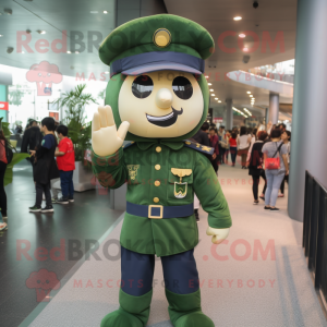 Green Navy Soldier mascot costume character dressed with a Long Sleeve Tee and Hair clips