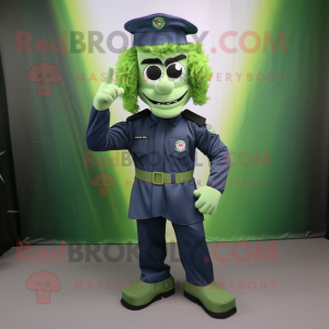 Green Navy Soldier mascot costume character dressed with a Long Sleeve Tee and Hair clips