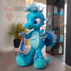 Cyan Sea Horse mascotte...