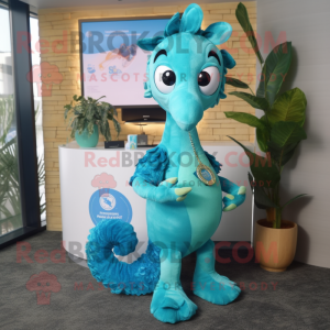 Cyan Sea Horse maskot...