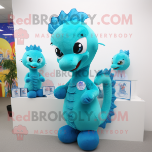 Cyan Sea Horse mascotte...