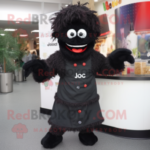 Black Goulash mascot costume character dressed with a Cardigan and Shoe laces