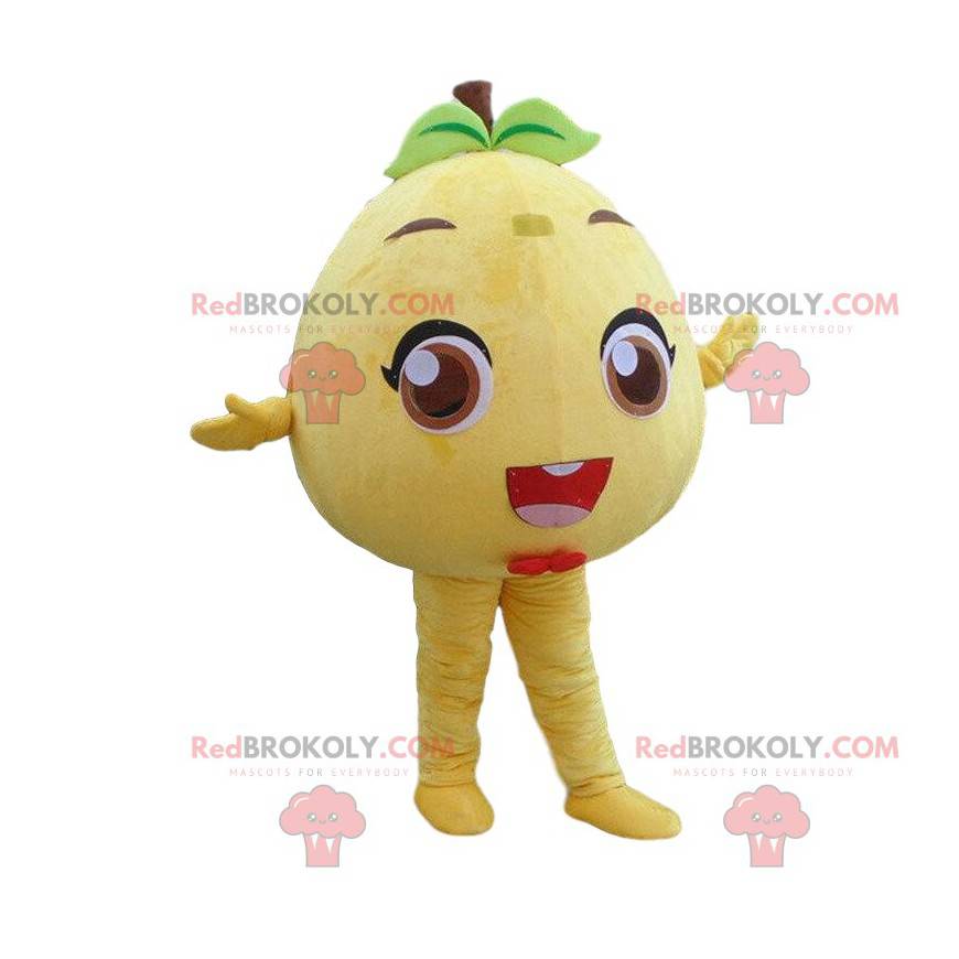 Mascotte de pamplemousse jaune, costume de fruit rond -