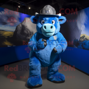 Blue Buffalo mascot costume character dressed with a Bodysuit and Caps
