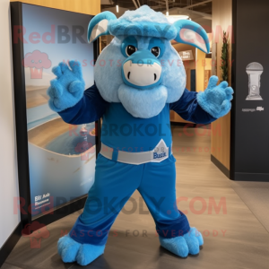 Blue Buffalo mascot costume character dressed with a Bodysuit and Caps