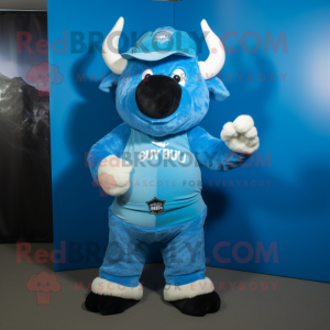 Blue Buffalo mascot costume character dressed with a Bodysuit and Caps