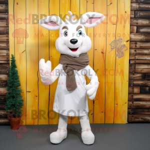 White Roe Deer mascot costume character dressed with a Corduroy Pants and Scarf clips