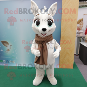 White Roe Deer mascot costume character dressed with a Corduroy Pants and Scarf clips