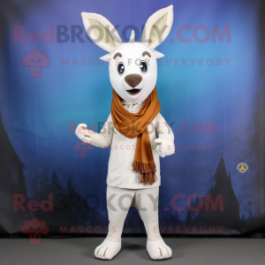 White Roe Deer mascot costume character dressed with a Corduroy Pants and Scarf clips