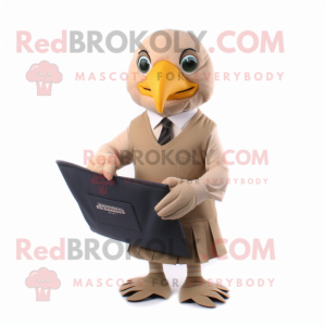 Tan Bald Eagle mascot costume character dressed with a Pencil Skirt and Pocket squares