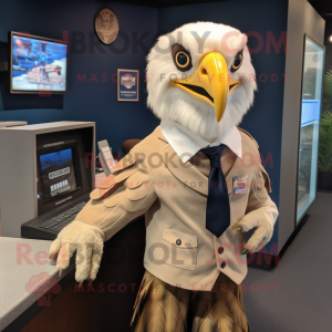 Tan Bald Eagle mascot costume character dressed with a Pencil Skirt and Pocket squares