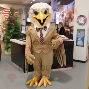 Tan Bald Eagle mascot costume character dressed with a Pencil Skirt and Pocket squares