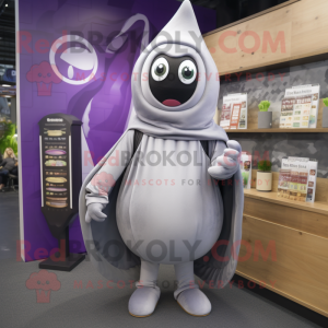 Silver Eggplant mascot costume character dressed with a Hoodie and Briefcases