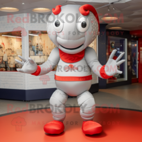 Silver Lobster mascot costume character dressed with a Romper and Foot pads