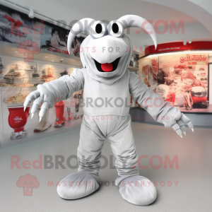 Silver Lobster mascot costume character dressed with a Romper and Foot pads