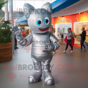 Silver Lobster mascot costume character dressed with a Romper and Foot pads