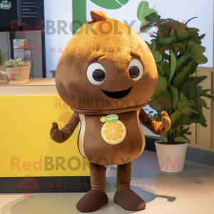 Brown Lemon mascot costume character dressed with a Jeggings and Necklaces