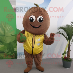 Brown Lemon mascot costume character dressed with a Jeggings and Necklaces