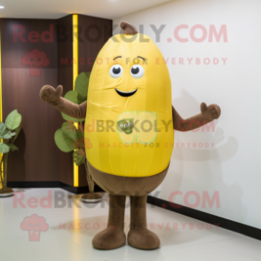 Brown Lemon mascot costume character dressed with a Jeggings and Necklaces