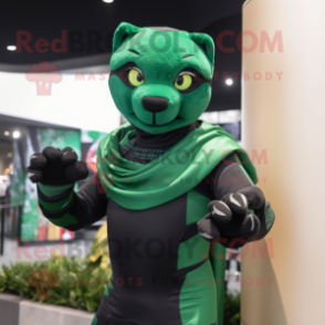 Green Panther mascot costume character dressed with a Rash Guard and Scarves