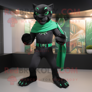 Green Panther mascot costume character dressed with a Rash Guard and Scarves