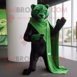 Green Panther mascot costume character dressed with a Rash Guard and Scarves