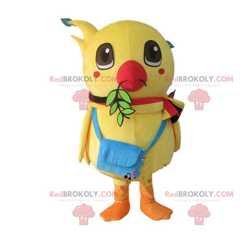 Velký žlutý pták maskot, kanárek kostým, žluté dítě pták -