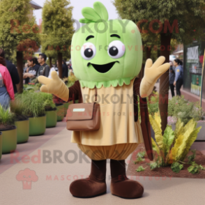 Brown Celery mascot costume character dressed with a Trousers and Tote bags