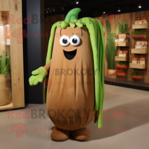 Brown Celery mascot costume character dressed with a Trousers and Tote bags
