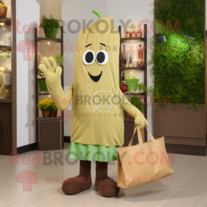 Brown Celery mascot costume character dressed with a Trousers and Tote bags