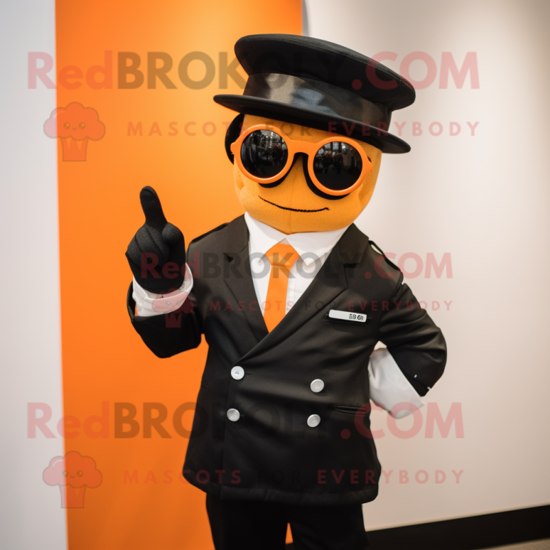 Orange Army Soldier mascot costume character dressed with a Tuxedo and Sunglasses Orange Army Soldier mascot costume character dressed with a Tuxedo and Sunglasses