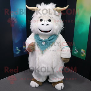 White Yak mascot costume character dressed with a Blouse and Pocket squares