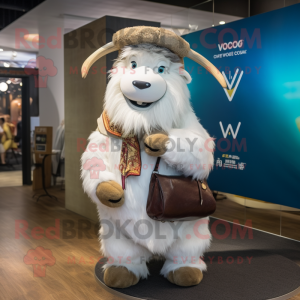 White Yak mascot costume character dressed with a Blouse and Pocket squares