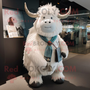 White Yak mascot costume character dressed with a Blouse and Pocket squares