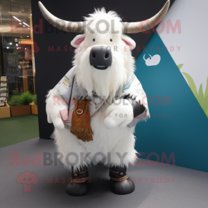 White Yak mascot costume character dressed with a Blouse and Pocket squares