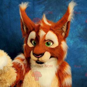 Mascotte lince arancione beige e bianca - Redbrokoly.com