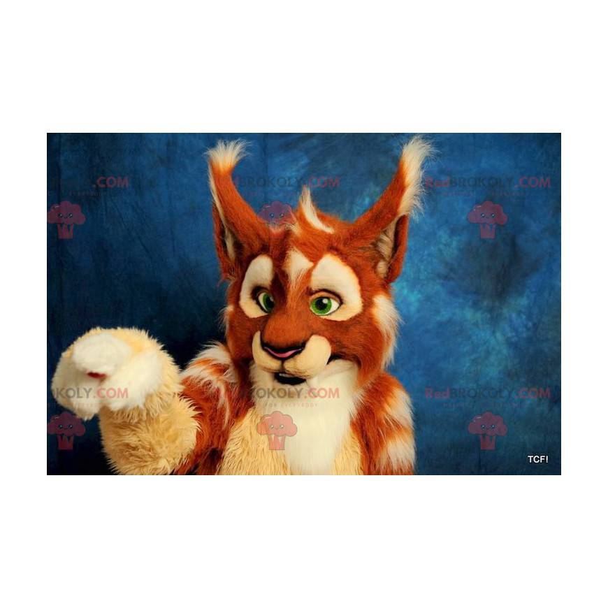 Mascotte de lynx orange beige et blanc - Redbrokoly.com