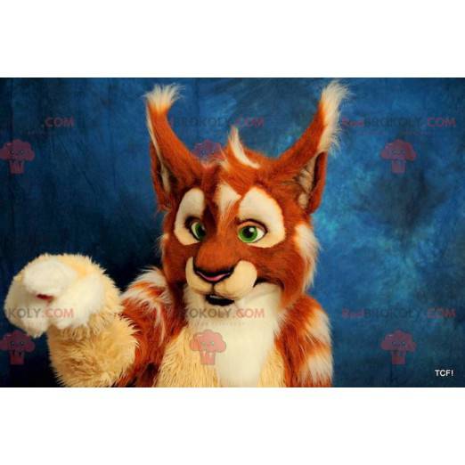 Mascotte lince arancione beige e bianca - Redbrokoly.com