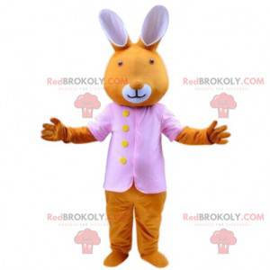 Orange rabbit mascot with a pink jacket, Easter costume -